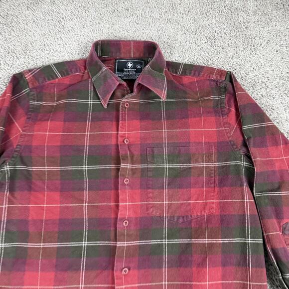 Thunder Shirt Mens XL Red Green Plaid Flannel Button Down Long Sleeve Cotton - Picture 3 of 10